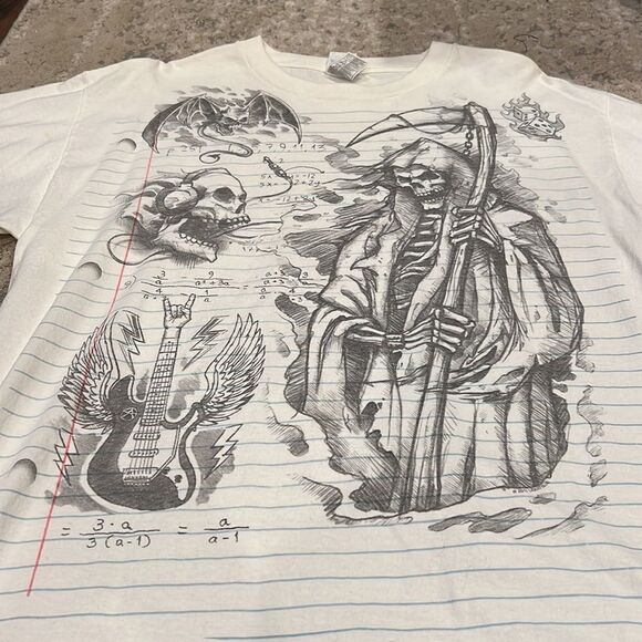 Vintage Y2K Liquid Blue Paper Skulls Reaper 2011 Tee Shirt size L in GUc - Picture 2 of 11